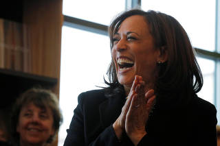 Democratic 2020 U.S. presidential candidate Harris speaks at Gibson's Bookstore in Concord