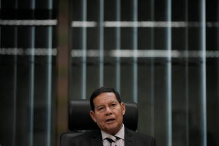 Brazil's Vice President Hamilton Mourao looks on during an interview with Reuters in Brasilia