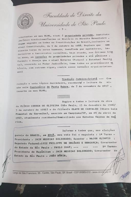 Texto entregue pelo professor Eduardo Lobo Botelho Gualazzi em sala de aula
