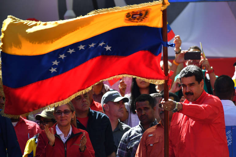 O ditador da Venezuela, Nicolás Maduro, durante manifestação pró-regime em Caracas