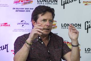 Actor Michael J Fox attends a media conference for the 30th anniversary of his film 