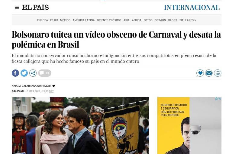 "Bolsonaro tuíta um vídeo obsceno de Carnaval e provoca polêmica no Brasil", diz o jornal espanhol El País