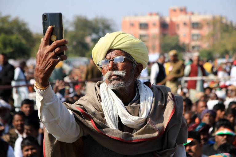 Fazendeiro indiano durante manifestação no estado do Rajastão, na Índia