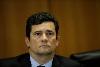Brazil's Justice Minister Sergio Moro attends a news conference in Brasilia