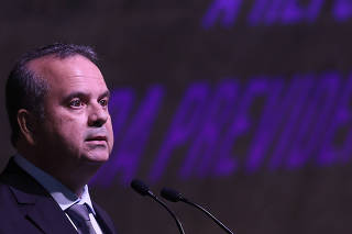 Brazil's Secretary of Social Security Rogerio Marinho talks during a seminar in Rio de Janeiro