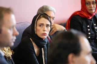 New Zealand Prime Minister Jacinda Ardern meets representatives of the Muslim community at Canterbury refugee centre in Christchurch