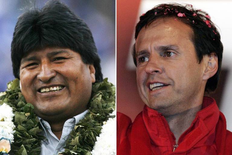 Evo Morales  e Jorge “Tuto” Quiroga disputaram as eleições presidenciais de 2005 na Bolívia; Morales foi o vencedor 