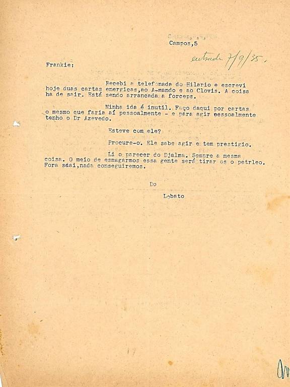 Carta de Monteiro Lobato a Charles Frankie, 1935