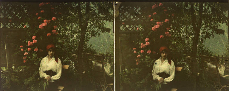 "Uma suíça, Marecottes", foto feita na Suíça, em 1915; autocromo está na mostra "Marc Ferrez: Território e Imagem"