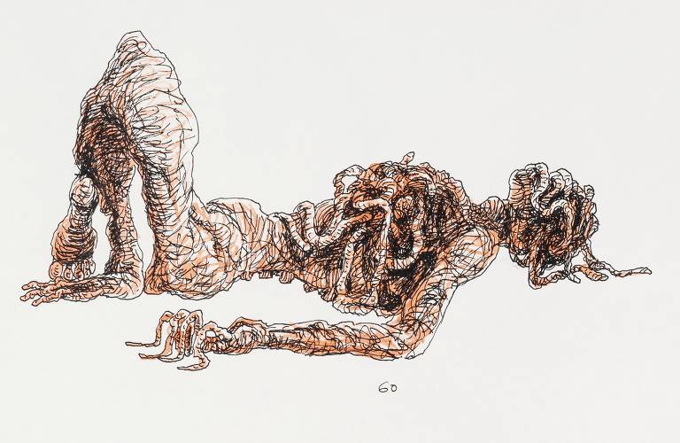 Ilustração de Lourenço Mutarelli para edição de ‘A Metamorfose’, obra de Kafka relançada pela Antofágica, mostra o protagonista da trama se transformando em uma barata&#8194;