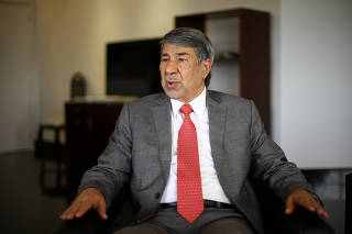 O embaixador da Palestina no Brasil, Ibrahim Alzeben, durante entrevista em Brasília (DF)