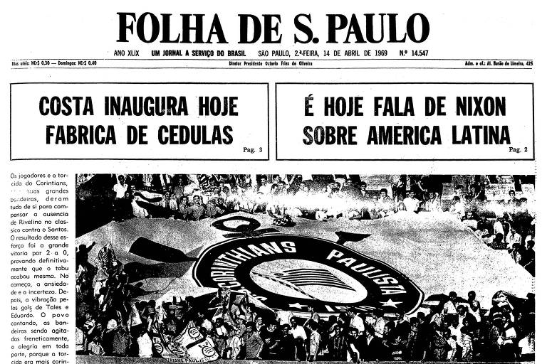 Primeira página da Folha de S.Paulo de 14 de abril de 1969
