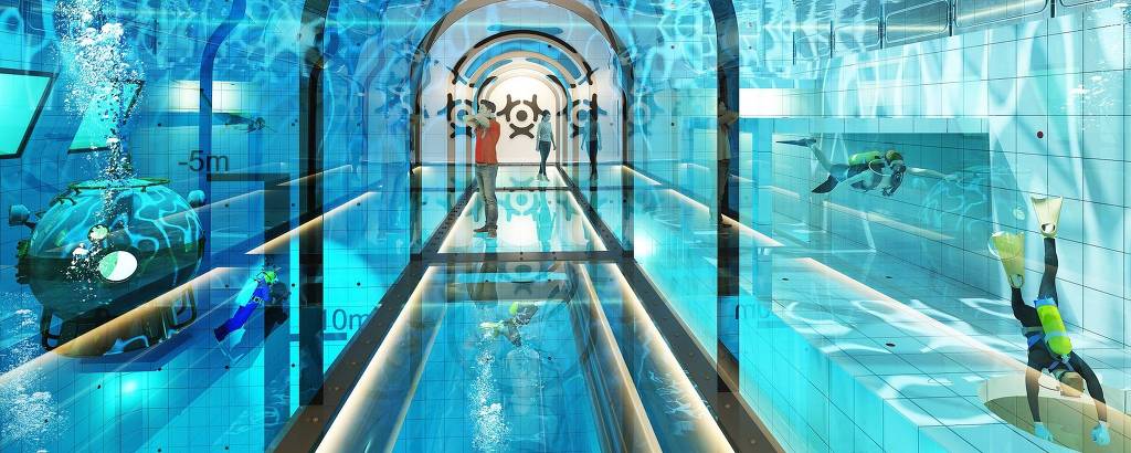 Projeto do túnel subaquático, de onde visitantes poderão observar os mergulhadores