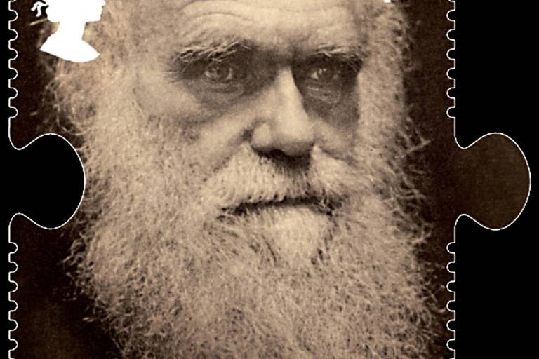 Selo britânico com a imagem de Charles Darwin; 2009 marca os 200 anos do nascimento do pai da teoria evolutiva e os 150 anos de sua obra "A Origem das Espécies"
