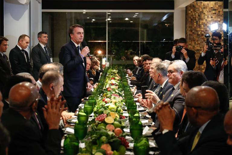 O presidente da República, Jair Bolsonaro, durante durante jantar de Confraternização da Federação das Associações Mulçumanas do Brasil 
