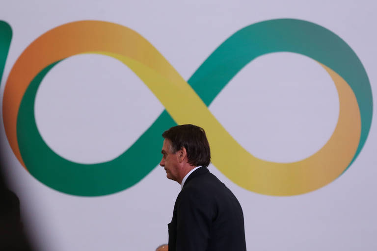 O presidente Jair Bolsonaro durante cerimônia dos 100 dias de governo no Palácio do Planalto
