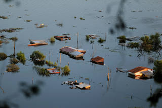 A flooded area is seen after the Paraguay river overflowed in the outskirts of Asuncion