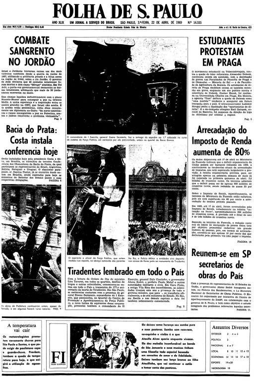 Primeira página da Folha de S.Paulo de 22 de abril de 1969