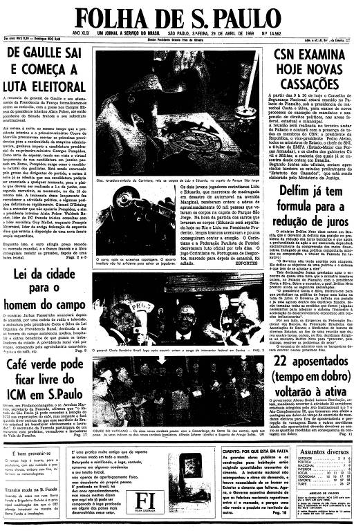 Primeira página da Folha de S.Paulo de 29 de abril de 1969