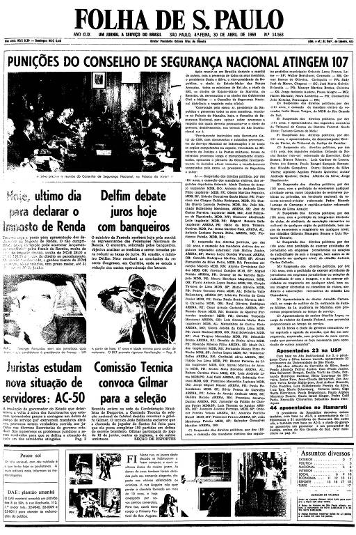 Primeira página da Folha de S.Paulo de 30 de abril de 1969