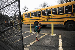 Students arrive at Lebron James' I Promise School in Akron, Ohio.