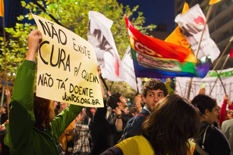 Protesto em 2013 contra projeto de "cura gay" votado pelo então presidente da Comissão de Direitos Humanos da Câmara, Marco Feliciano (PL-SP)
