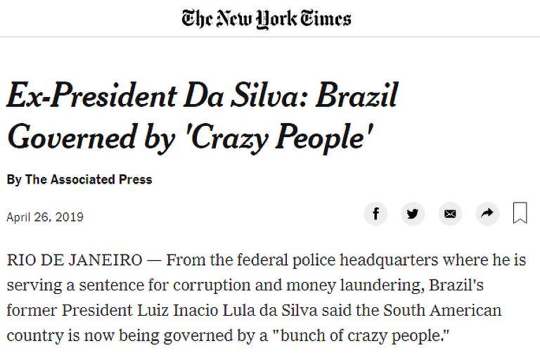 The New York Times, jornal americano, também repercutiu a entrevista
