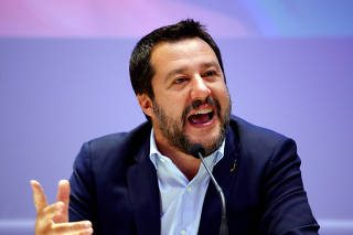 FILE PHOTO: Matteo Salvini, Italy's Deputy Prime Minister and leader of the far-right League Party, speaks as he launches campaigning for the European elections