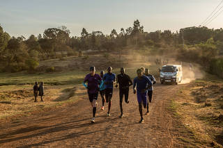 Runners train on the dirt roads outside Eldoret, Kenya, a training hub for elite runners.