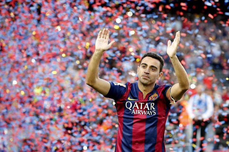 O ex-jogador Xavi em sua despedida do Barcelona