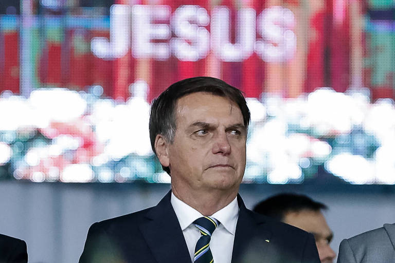 O presidente Jair Bolsonaro (PSL) durante evento evangélico em Camboriú (SC)