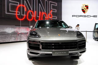 Porsche Cayenne Coupe is seen displayed during the media day for the Shanghai auto show in Shanghai