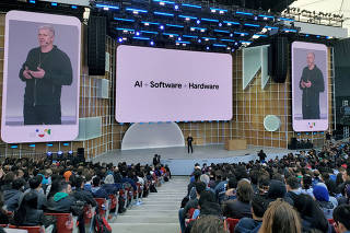 Rick Osterloh discusses new devices  during the Google I/O developers conference in Mountain View