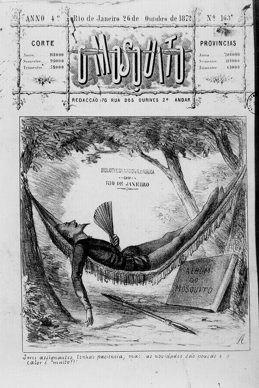 Capa da revista 'O Mosquito', de outubro de 1872, com ilustração de Angelo Agostini