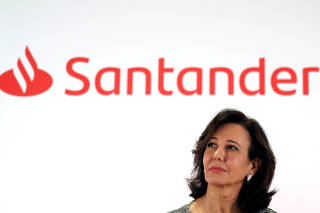 FILE PHOTO: Banco Santander's chairwoman Botin attends the annual results presentation at bank's headquarters in Boadilla del Monte
