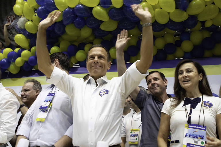 O governador João Doria durante convenção que elegeu o aliado Marco Vinholi no comando do PSDB paulista