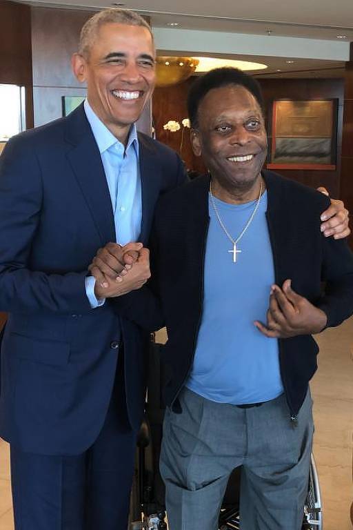 O ex-presidente americano Barack Obama com o ex-jogador Pelé