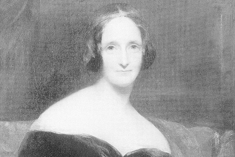 A escritora Mary Shelley em retrato pintado por Richard Rothwell, por volta de 1840
