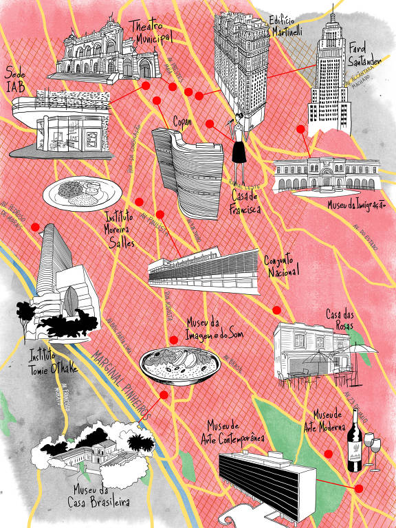 Ilustração de Daniel Almeida para matéria sobre restaurantes em museus