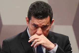 O ministro e ex-juiz Sergio Moro, durante seu depoimento na CCJ do Senado