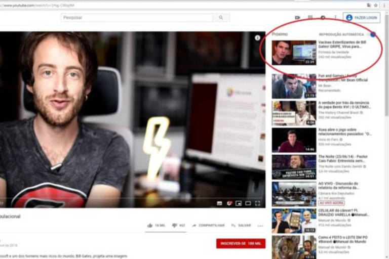 Quem assiste a um vídeo antivacina é levado a outro vídeo antivacina e com teoria da conspiração