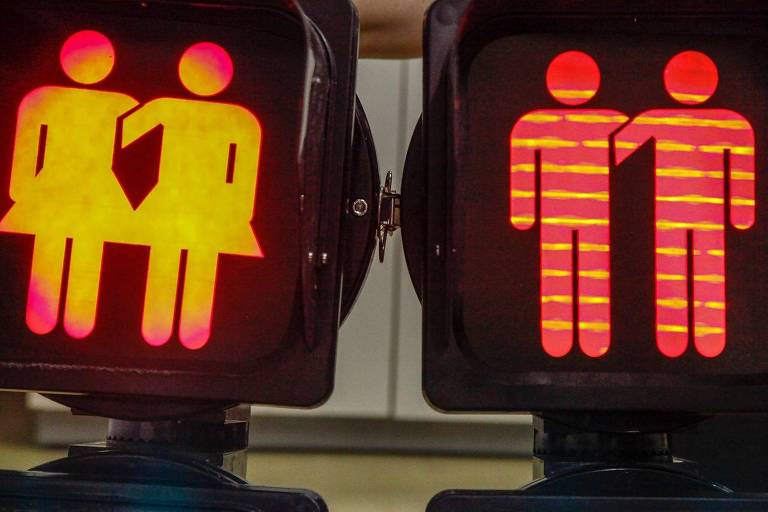 Semáforos que serão usados na avenida Paulista durante a Parada LGBT