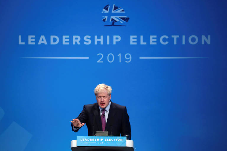 Boris Johnson, candidato à liderança do Partido Conservador britânico, fala em evento em Birmingham, Reino Unido, em 22 de junho de 2019. 
