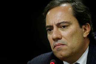 Caixa Economica Federal Bank President Pedro Guimaraes attends a news conference in Brasilia