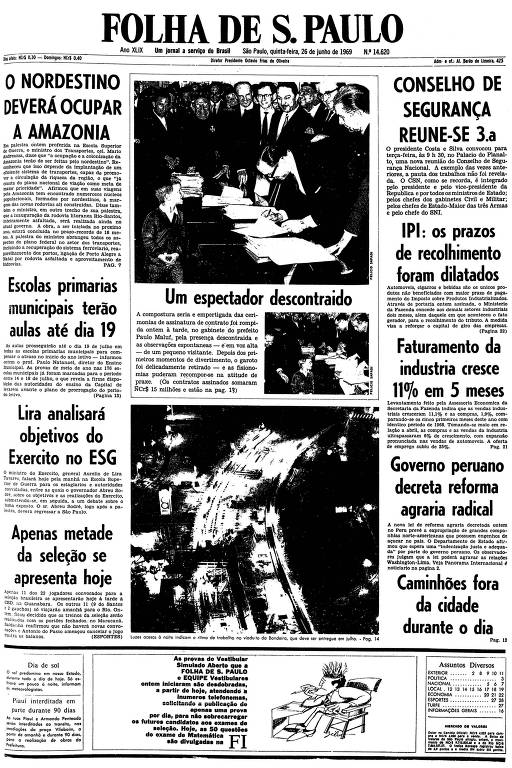 Primeira página da Folha de S.Paulo de 26 de junho de 1969