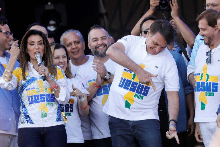 Jair Bolsonaro durante sua participação na Marcha para Jesus
