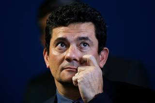Brazil's Justice Minister Sergio Moro attends a ceremony at the Justice Ministry headquarters in Brasilia