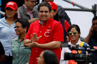 Nicolas Maduro Guerra, son of the Venezuela?s President Nicolas Maduro and candidate for the Constituent Assembly attends the closing campaign ceremony for the upcoming Constituent Assembly election in Caracas,