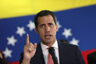 Venezuelan opposition leader Juan Guaido holds a news conference, in Caracas