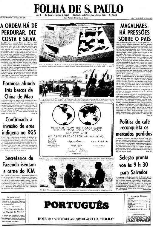Primeira página da Folha de S.Paulo de 4 de julho de 1969